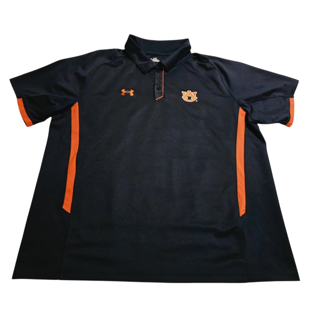 Under Armour Auburn Tigers Polo Shirt Mens XL Navy Orange HeatGear NCAA